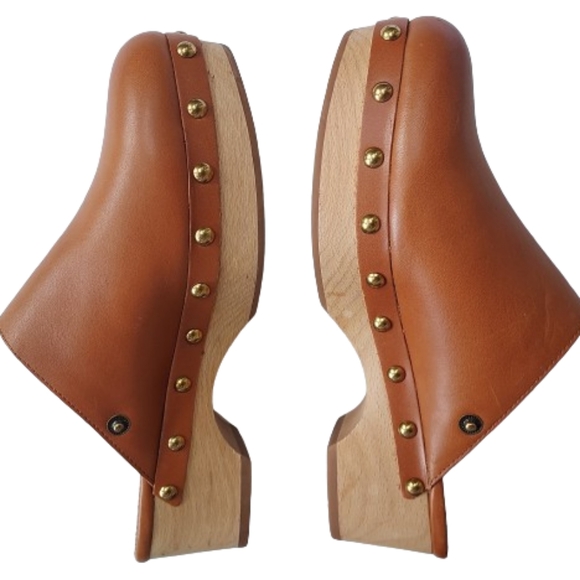 J. Crew Leather Slip On Mule Clog Shoe Size 6.5 #BA188 Rich Oak - Picture 3 of 14